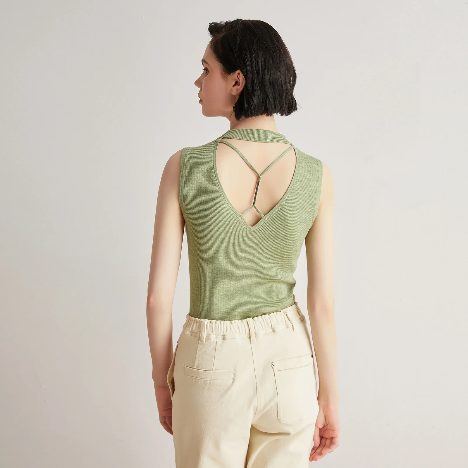 23BC-04 2024 Spring Summer Dropshipping Knitted Ladies High Quality Clothing Silk Merino Wool Sweaters Woolen Vest for Women