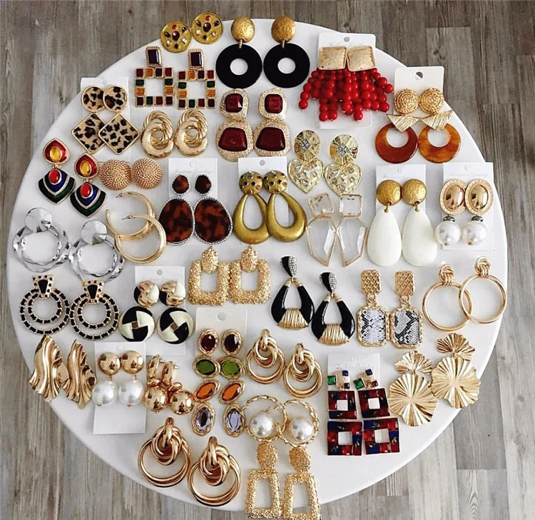 80 Designs Multi-Color Alloy Antique Drop ZA Earrings for Women Gold Color Metal Statement Earrings Jewelry Bijoux 2019