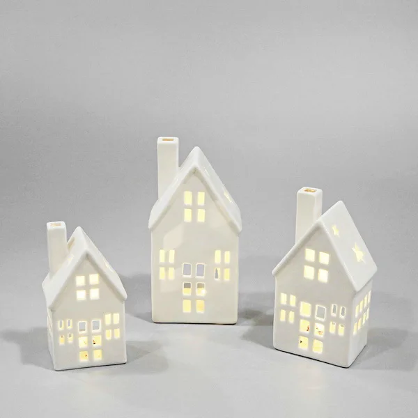 Handmade Ceramic Christmas Village Houses with LED