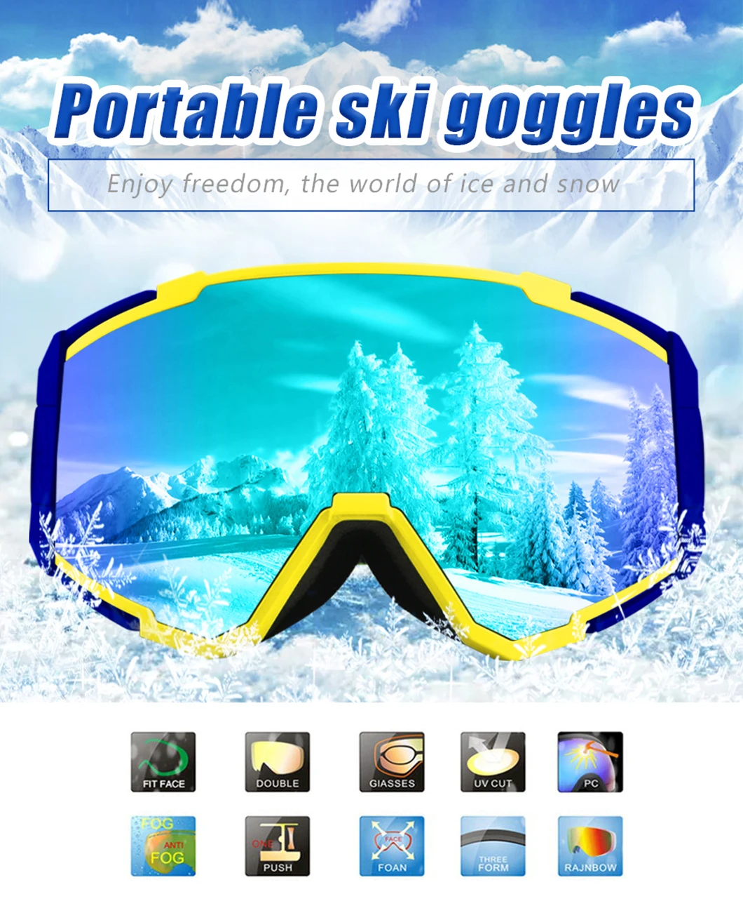 Jiepolly Patented Brand Sports Eyewear Glasses Vintage Ski Goggle