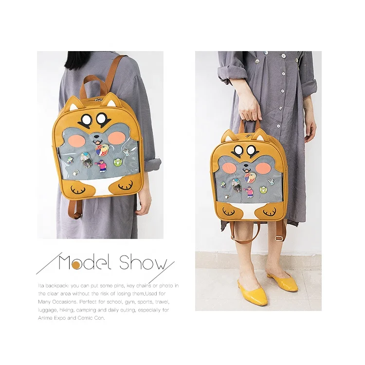 Custom Shape Pu Leather Itabag Backpack Insert Display Window Pin Ita Bag