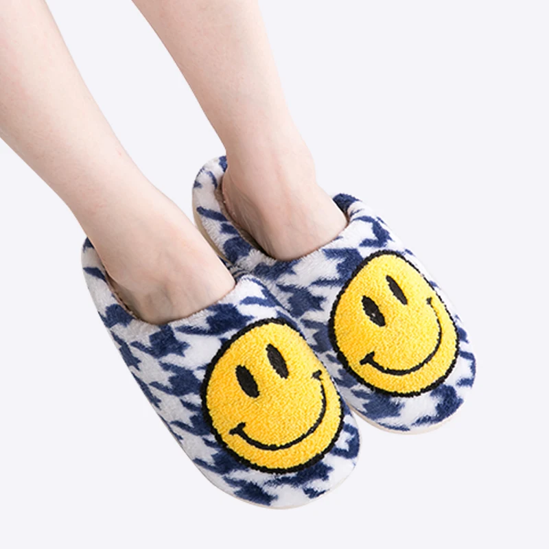 Custom Smiley Face Slippers Smile Concha Embroidered Fluffy Cozy Fuzzy ...