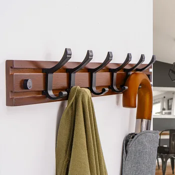 Coat Hat Hanger for Wall Organized and Storage with Movable Hooks Bamboo Sundries Rack