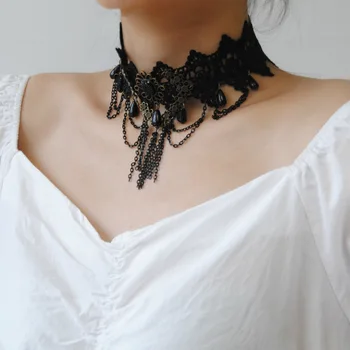 gothic chokers black stone sexy lace