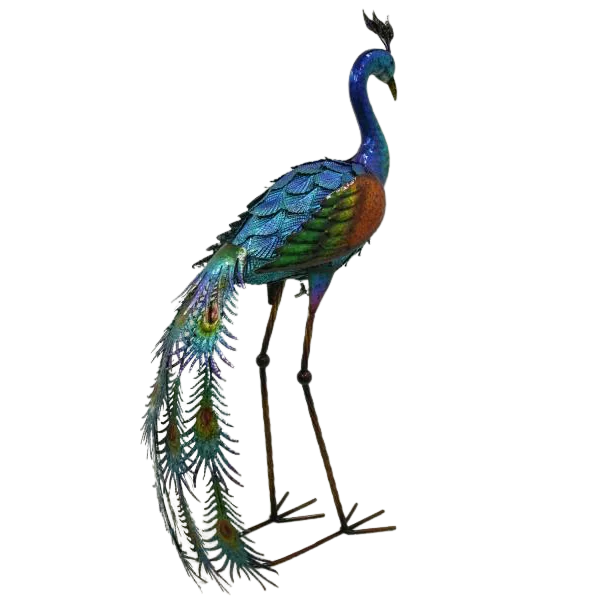 28 inch graceful peafowl bird animal figurine peacock statues outdoor metal art  for  lawn patio backyard