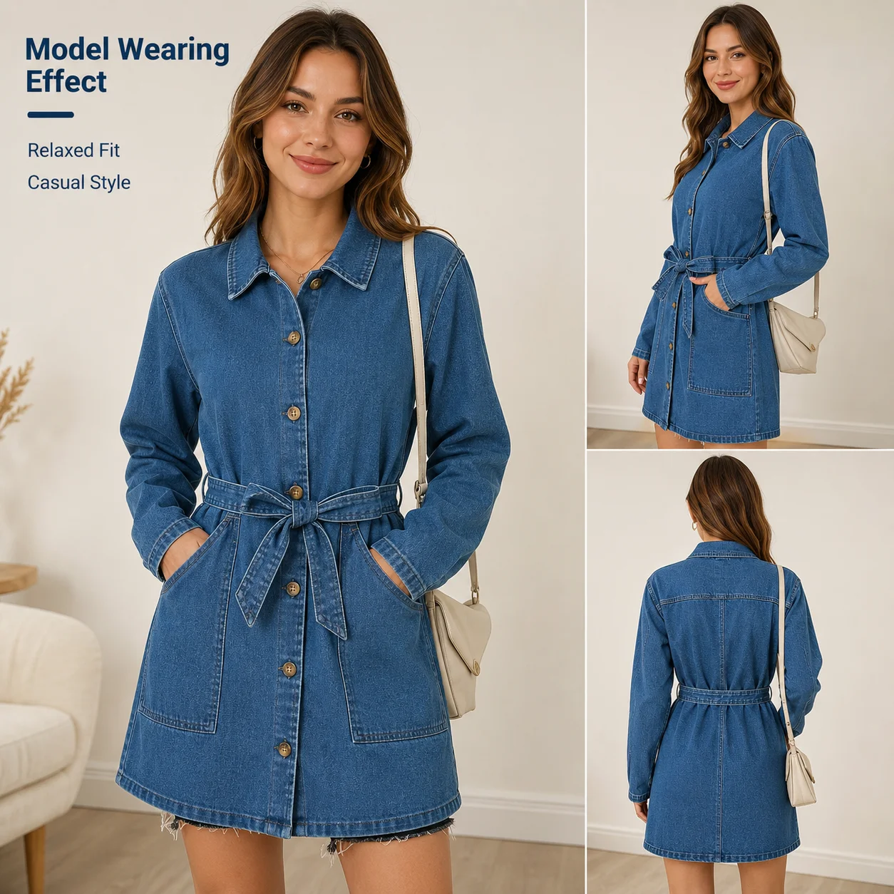New Season Wholesale Custom Woven Denim Coated Stand Waterproof Windproof Breathable Casual Plain Jacket