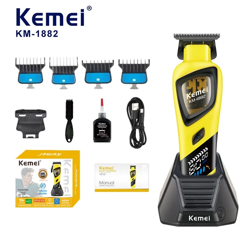 Tondeuse à cheveux pour hommes Kemei KM-1882, lame en métallurgie des poudres 8000 tr/min, batterie 1400 mAh, station de charge, tondeuse pour barbier