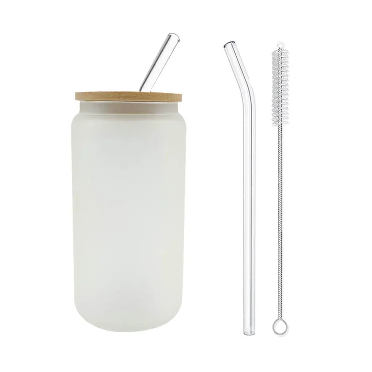 20oz (600ml) Blank Can Glass With Bamboo Lid & Straw