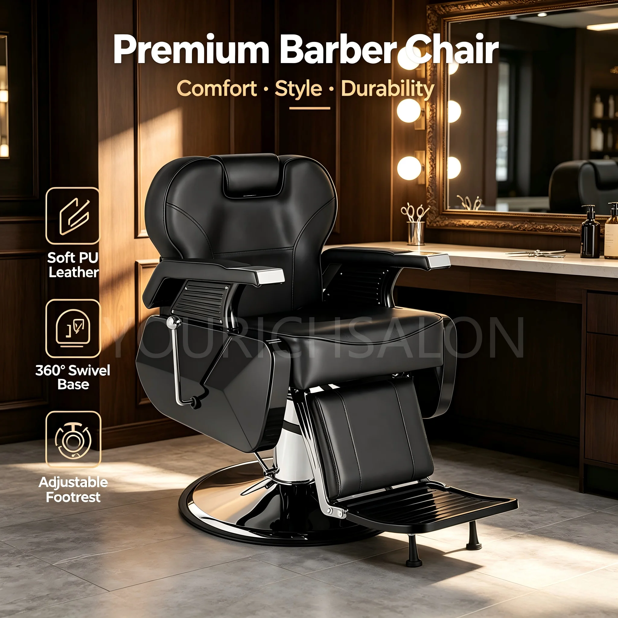 Modern Arm Chair for Barber Shop Reclining Salon Chair for Hair Stylist All-Purpose Hair Chair with PU Leather