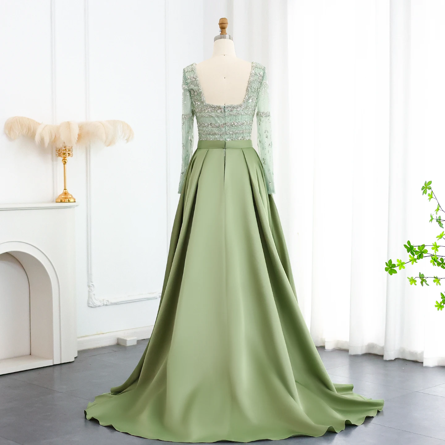 green emerald velvet dress Long Sleeve Long Wedding-Guest Dress 7482 Sage / 2 main image 1