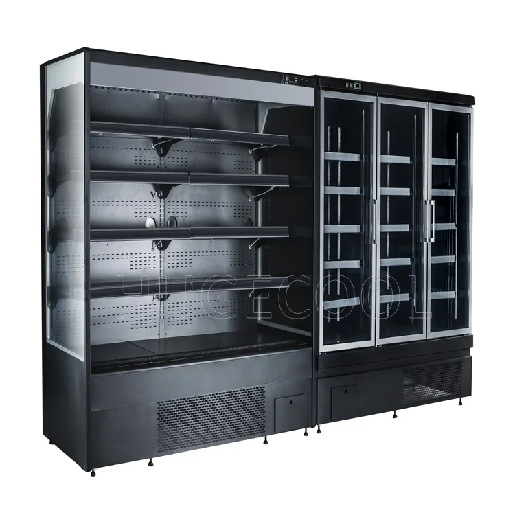 Hugecool commercial display freezer supermarket multideck open chiller air curtain refrigerator for meat vegetable fruits