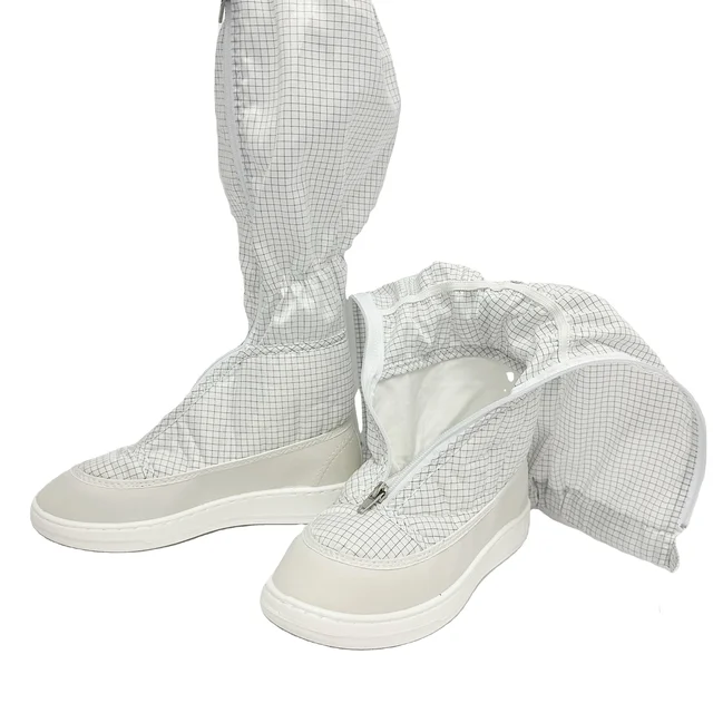 Light Weight Workshop Grid Polyester Reusable ESD Booties Anti-static Lab Cleanroom Shallow Mouth High Long Boots