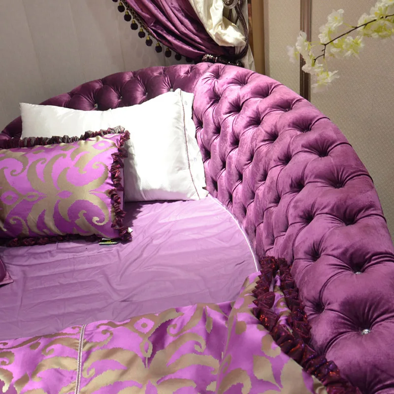 OEMモダンラグジュアリークイーンラウンドベッドピンクベッド