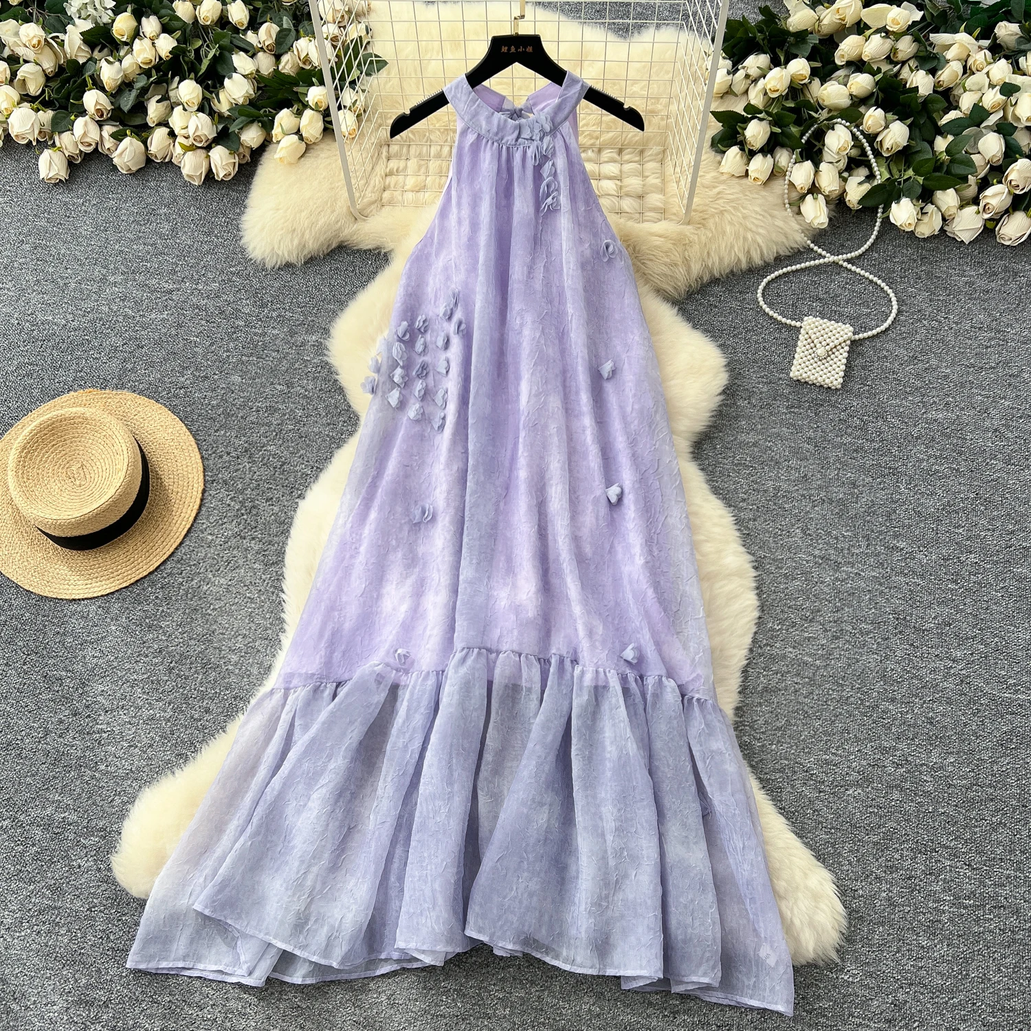 Summer Fairycore Casual Midi Dress For Women Sleeveless Empire 3D Shift Lace Dress Summer Fairycore Casual Midi Dress For Women Sleeveless Empire 3D Shift Lace Dress