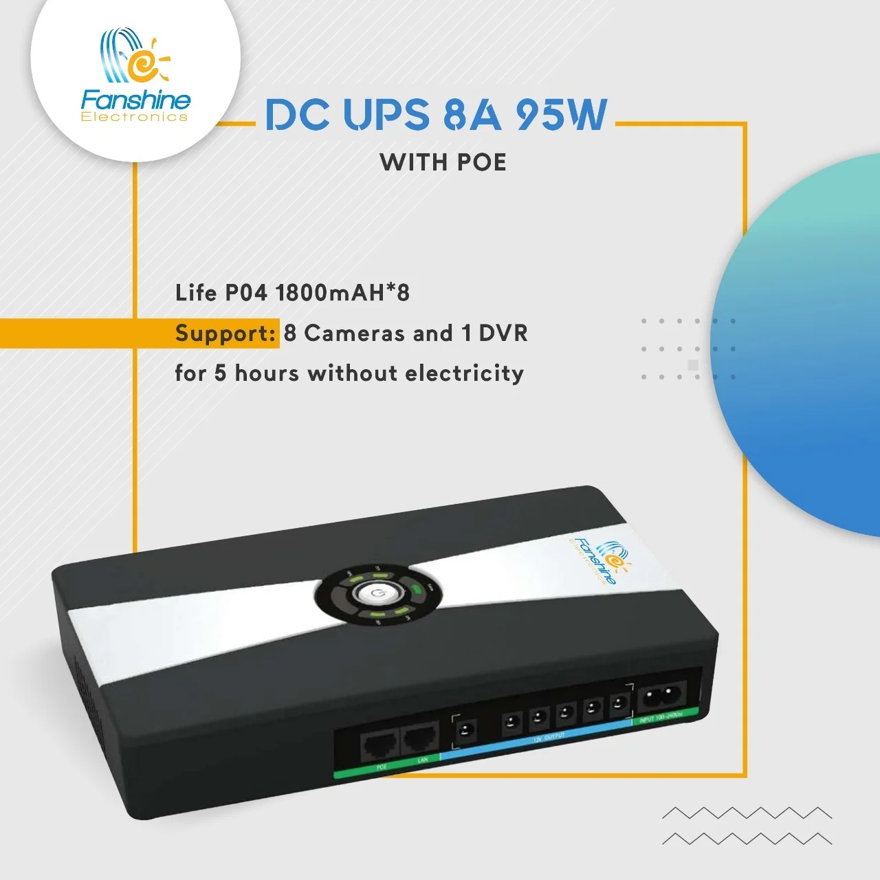 CCTV Camera UPS 8A 5A Output DC UPS LifePO4 Battery 1800 MAH 8pcs Powerbank Power Supply Without POE