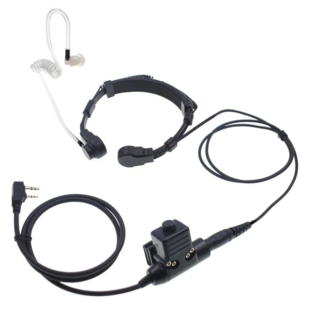 1x Tactical Heavy Duty Throat Mic Headset PTT VOX For Baofeng Kenwood Linton US 