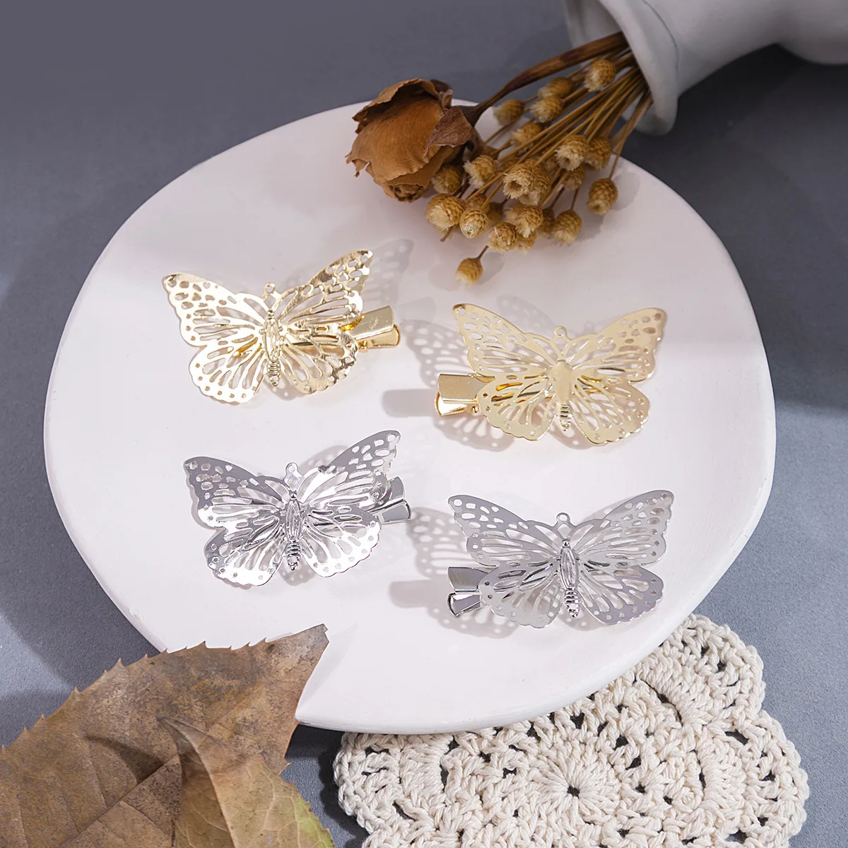 Hot Wholesale Fashion Korean Women Alloy Hollow Butterfly Hair Clips  Headdress Hair Accessories