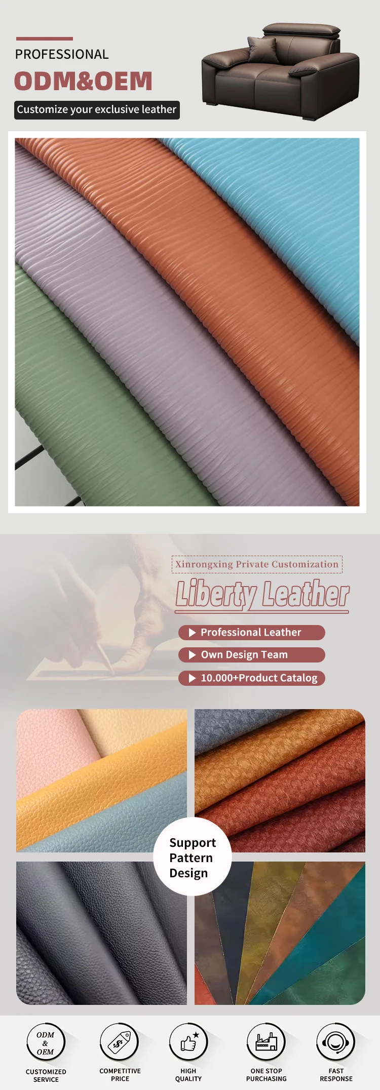 1.0 mm Thickness 137cm Width PU Synthetic Leather Fabric with 41 Colors Available for Handbag Shoes Wallet