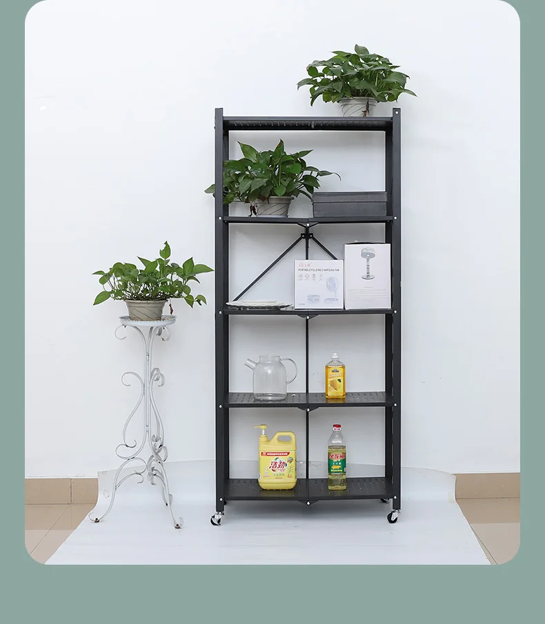 Foldable Metal Rack - 5 Tier Storage for Kitchen Organizing