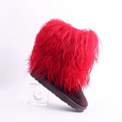 fluffy red boots