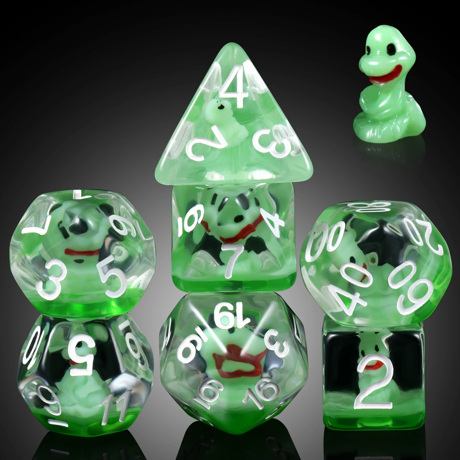Set Dadi Poliedrici In Resina Verde – 7 Pezzi Per Giochi Di Ruolo D&D, Pathfinder, MTG – Sembrano Giada