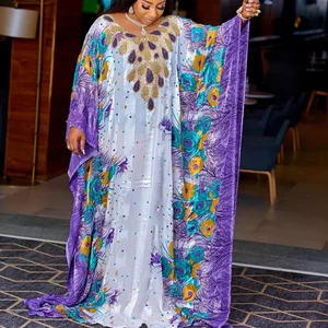 015 2025 African Muslim Dresses for Women Eid Al-fitr Chiffon Robe Boubou Muslim Puff Sleeve Printed Robe African Women's Dress