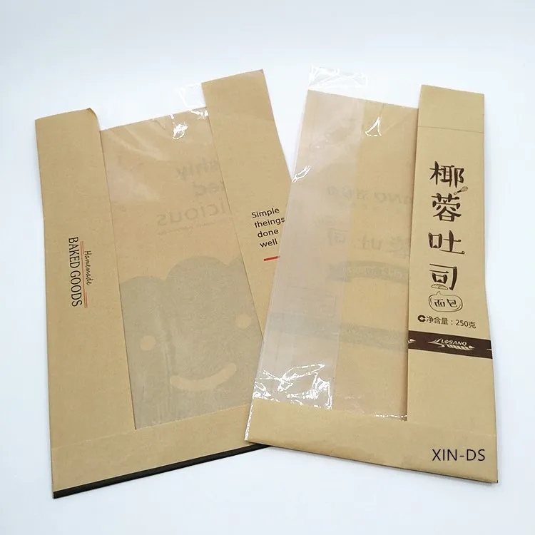 Custom print food packaging kraft paper bag with window for bread