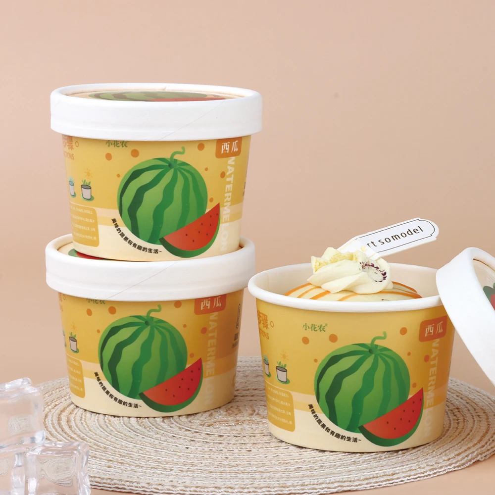 factory Price custom Printed Disposable Biodegradable ice Cream Packaging Ice Cream Paper Cup With Lid