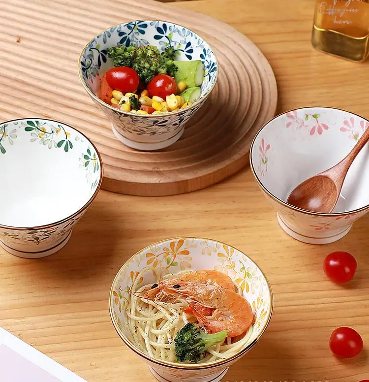 product four seasons flower japanese ceramic rice bowl 5 inch straw hat shaped bowl tableware 2021 new home tall bowl-51