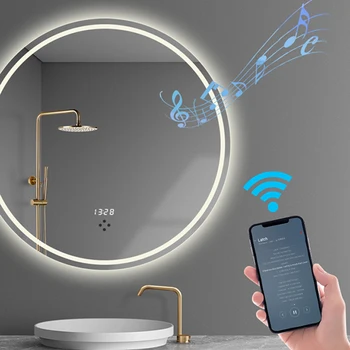 Luxury Barber Shop Salon Full Smart Bluetooth Touch Sensor Switch LED Light Bathroom Silver Wall Mirror