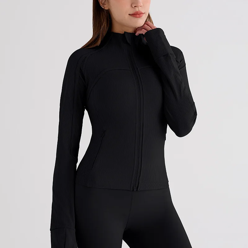Ribbed Autumn Yoga Jacket Stand Collar Zipper Quick-Dry Breathable Fitness Long Sleeve f preview