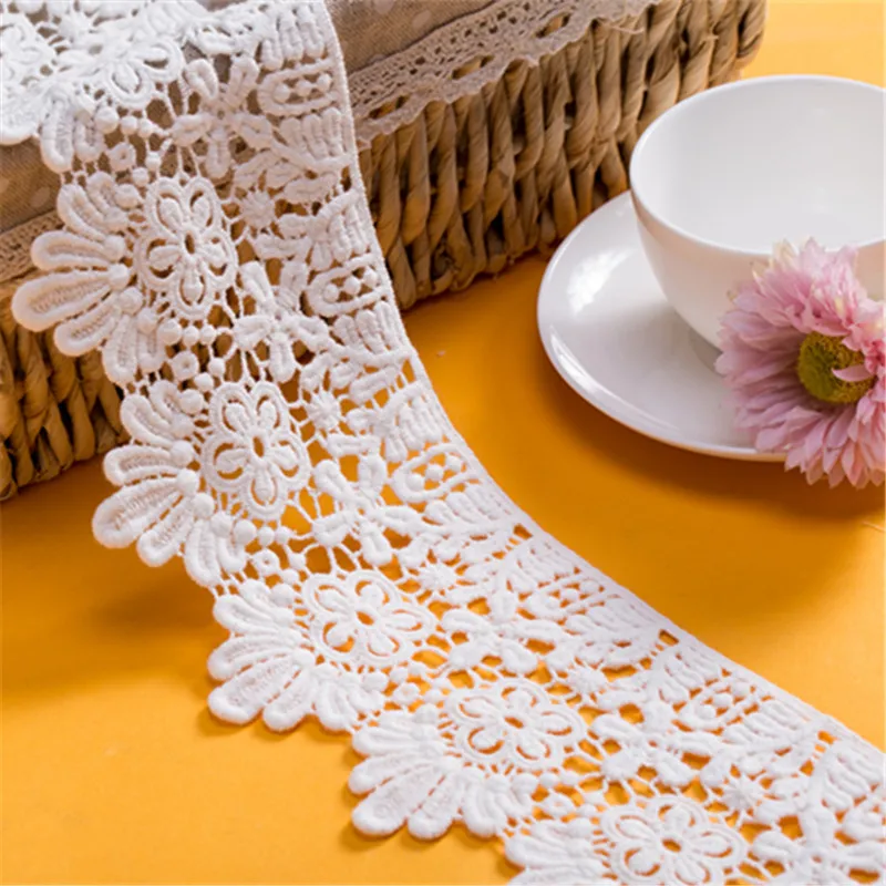 Ширина 10 см белая черная Водорастворимая хлопковая кружевная отделка из вискозы с вышивкой ткань для женского нижнего белья постельное