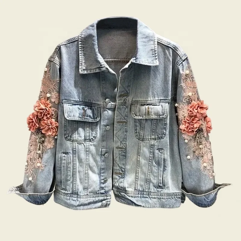 Цветочной вышивкой джинсовая куртка одежда для маленьких девочек; Джинсовая куртка для девочек Детская куртка из джинсового материала