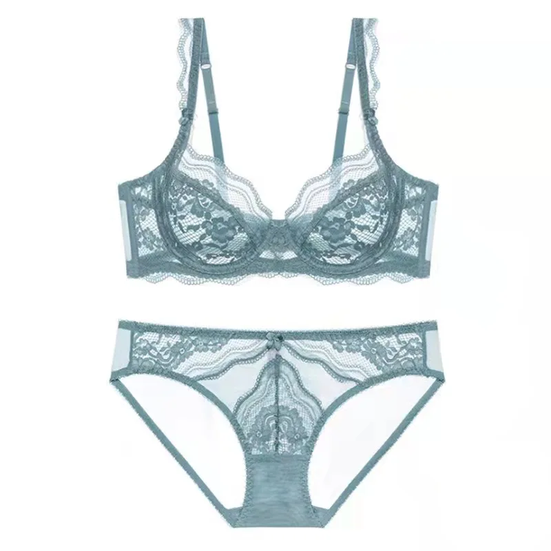 teal green net bra and panty set