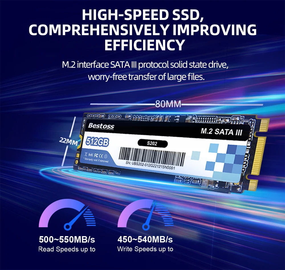 Bestoss M2 Ngff 1TB SSD ハードドライブ SATA 3.0 ポート付き