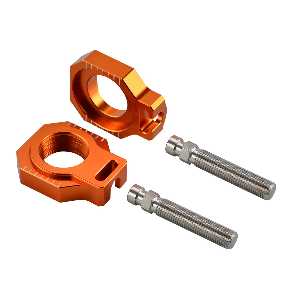 Coppia Blocchi Regolazione Catena Posteriore In Alluminio T6 6061 Arancione Per Moto 125-525 SX EXC