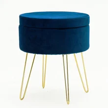 HStex Furniture Living Room Modern French Foldable Metal Stool Puff Navy Blue Ottoman Storage Velvet