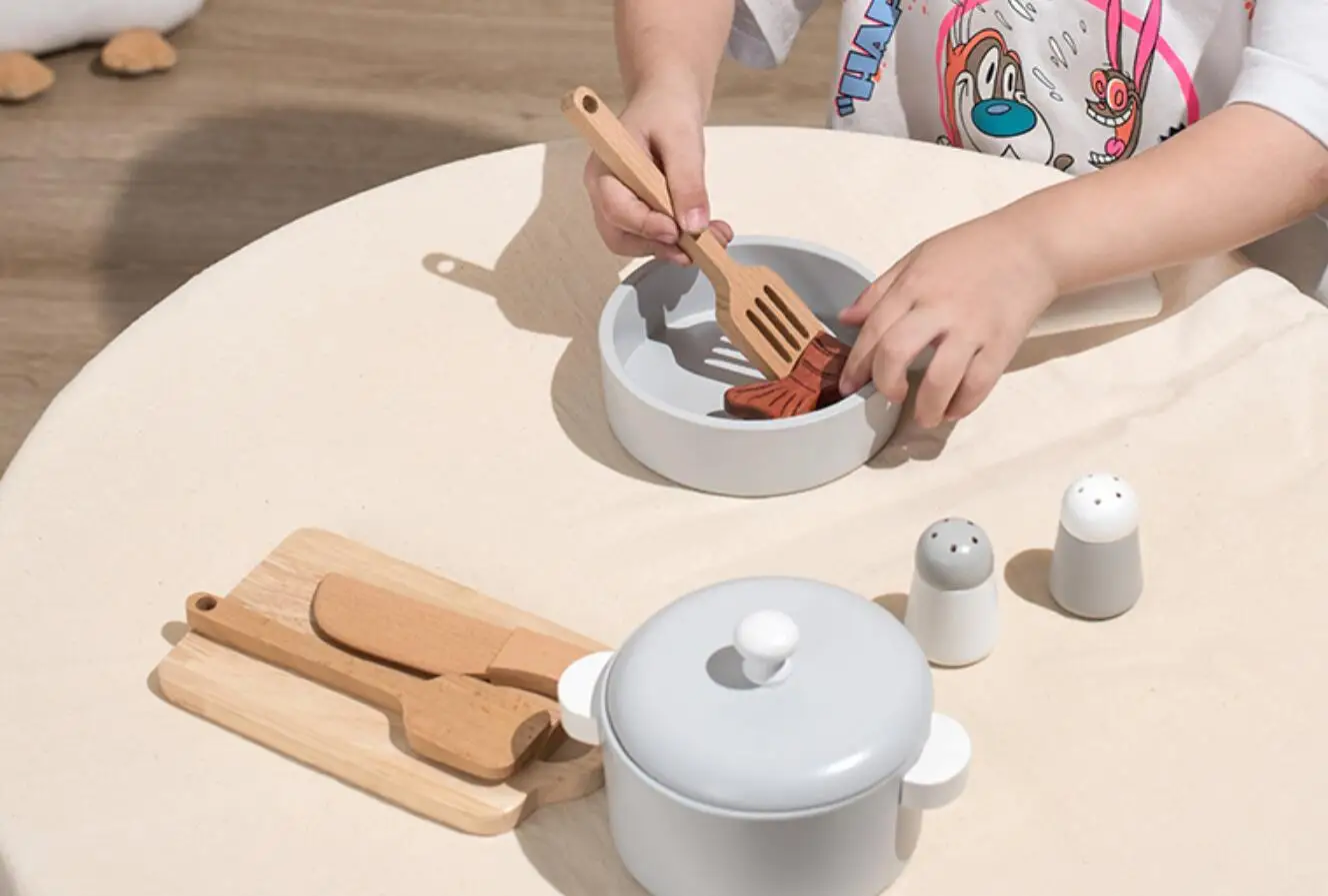 Wooden Role Play Cooker Preschool Education Learning Toys Kitchenware ...