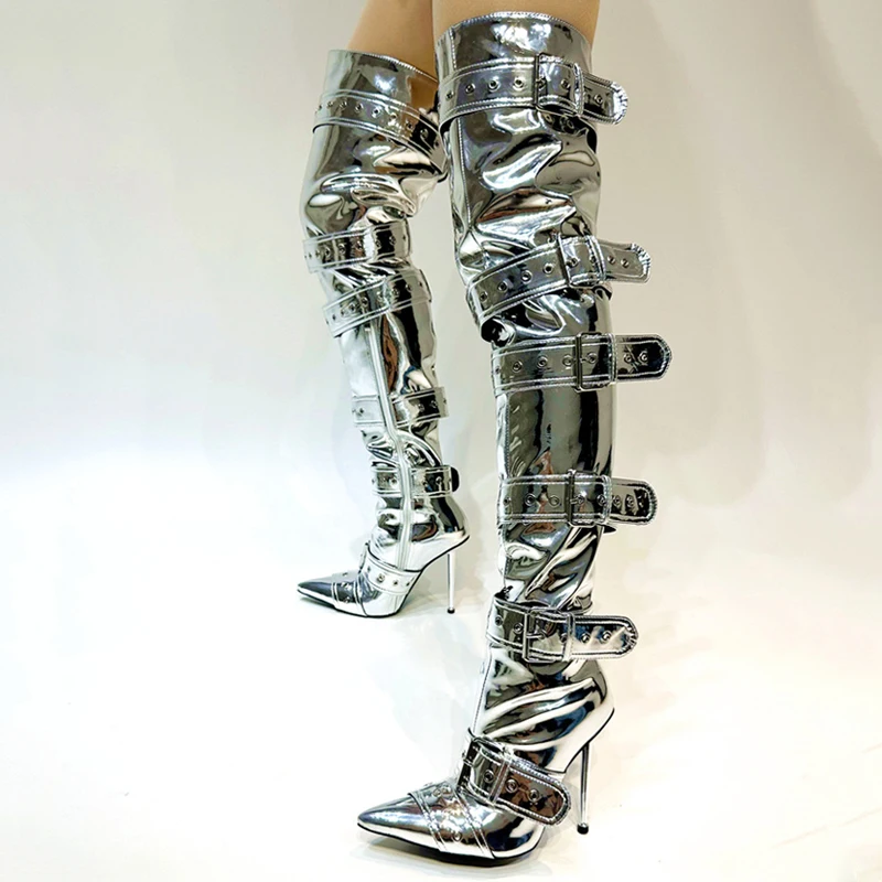 Thigh high outlet boots with buckles