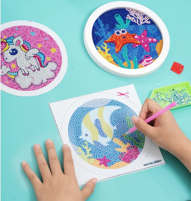 Kit de Juguete Educativo para Niños, Mini Unicornio Blanco Enmarcado,  Pintura de Diamantes de Cristal 5D con Marco