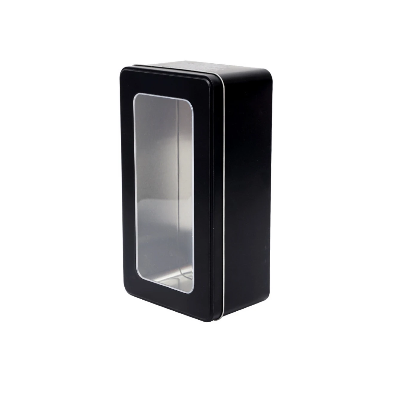 Fancy Black Rectangular Biscuit Container Cookies Tin Box with Window