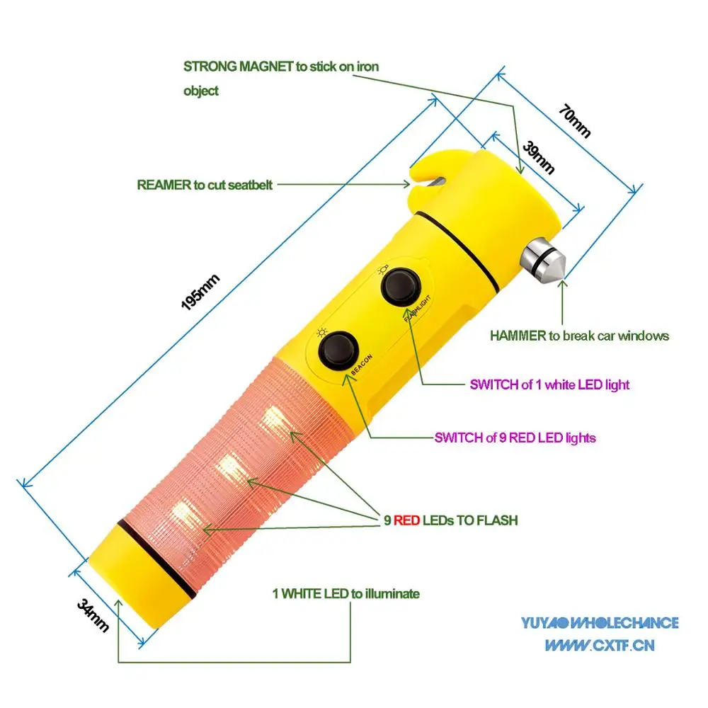 Multifunction LED Flashlight Auto Emergency Life Hammer