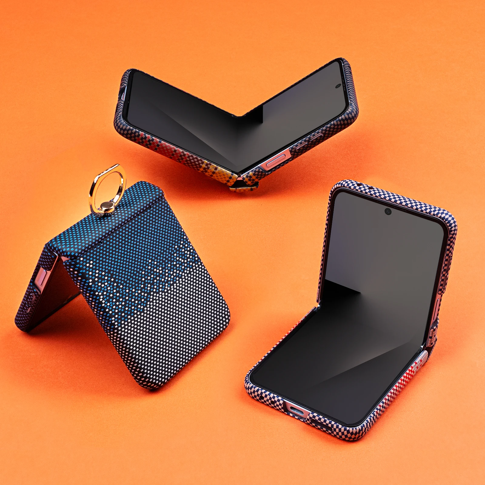 For Samsung Galaxy Z Flip 3/4/5/6/7 PC Mobile Protection Phone Cases With Tempered Glass and Ring Stand Folding Cover