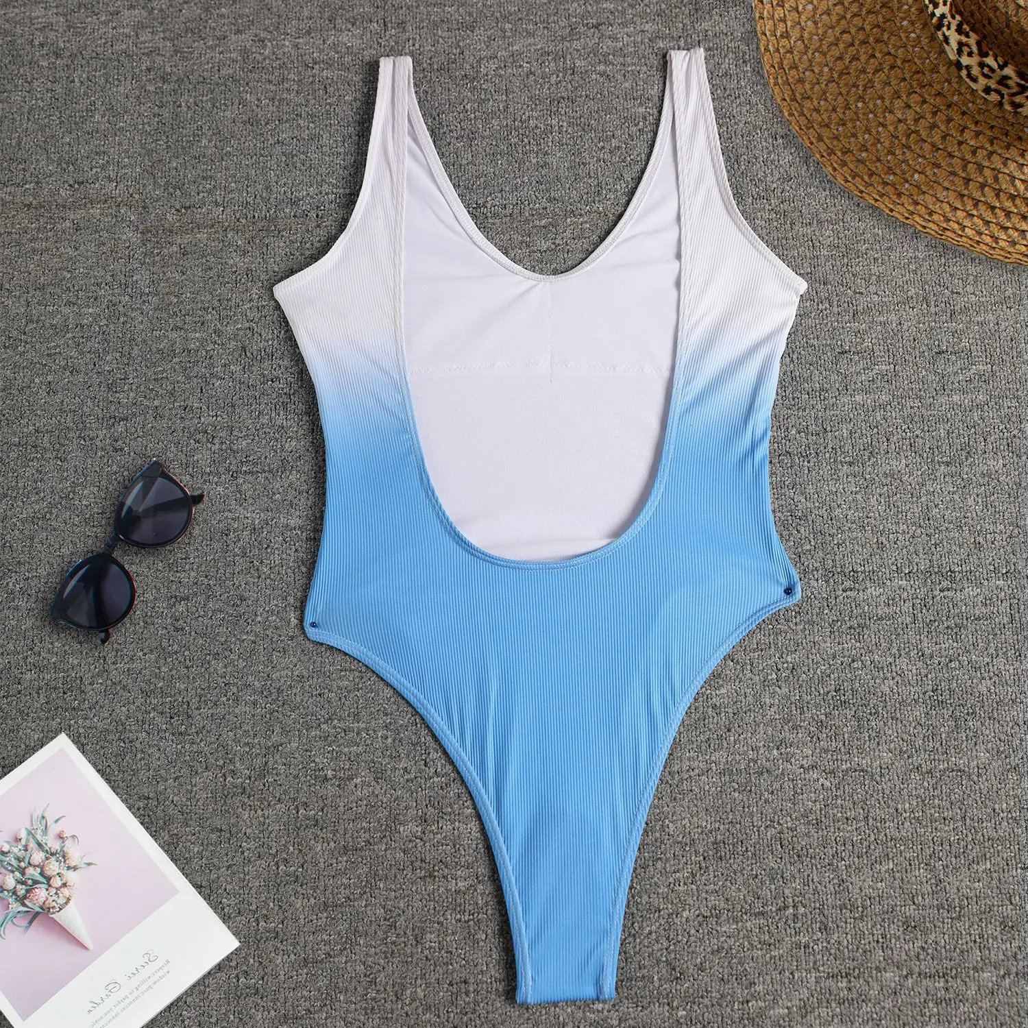 DAMOCHIC 2022 New Fashion Thong Swimsuit Gradient Sexy High Cut Leg One Piece Fitness Swimwear Backless 1 Piece Bikini for Women