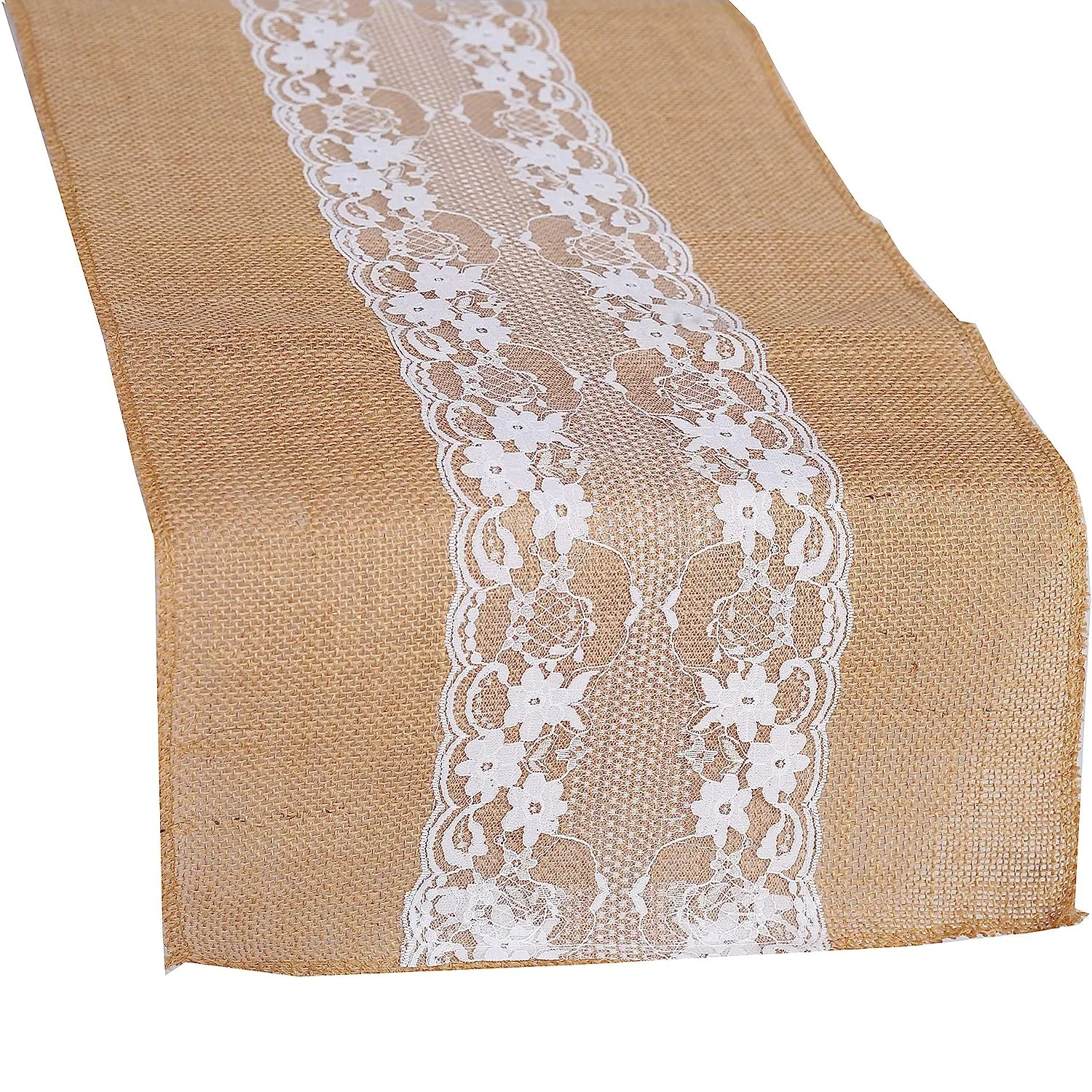 12 X 108 Inch Burlap Lace Table Cover Natural Jute Lace Burlap Table