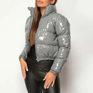 New Fashion Y2K Cargo Cropped Bomber Jacket Women Winter Streetwear Cotton Plain Blank logo Printed Custom Shiny Puffer Jacket