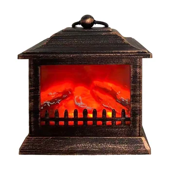 Lantern fireplace artificial Decor flameless portable chimney log char wood burn glow LED light electric live fire ringed lamp