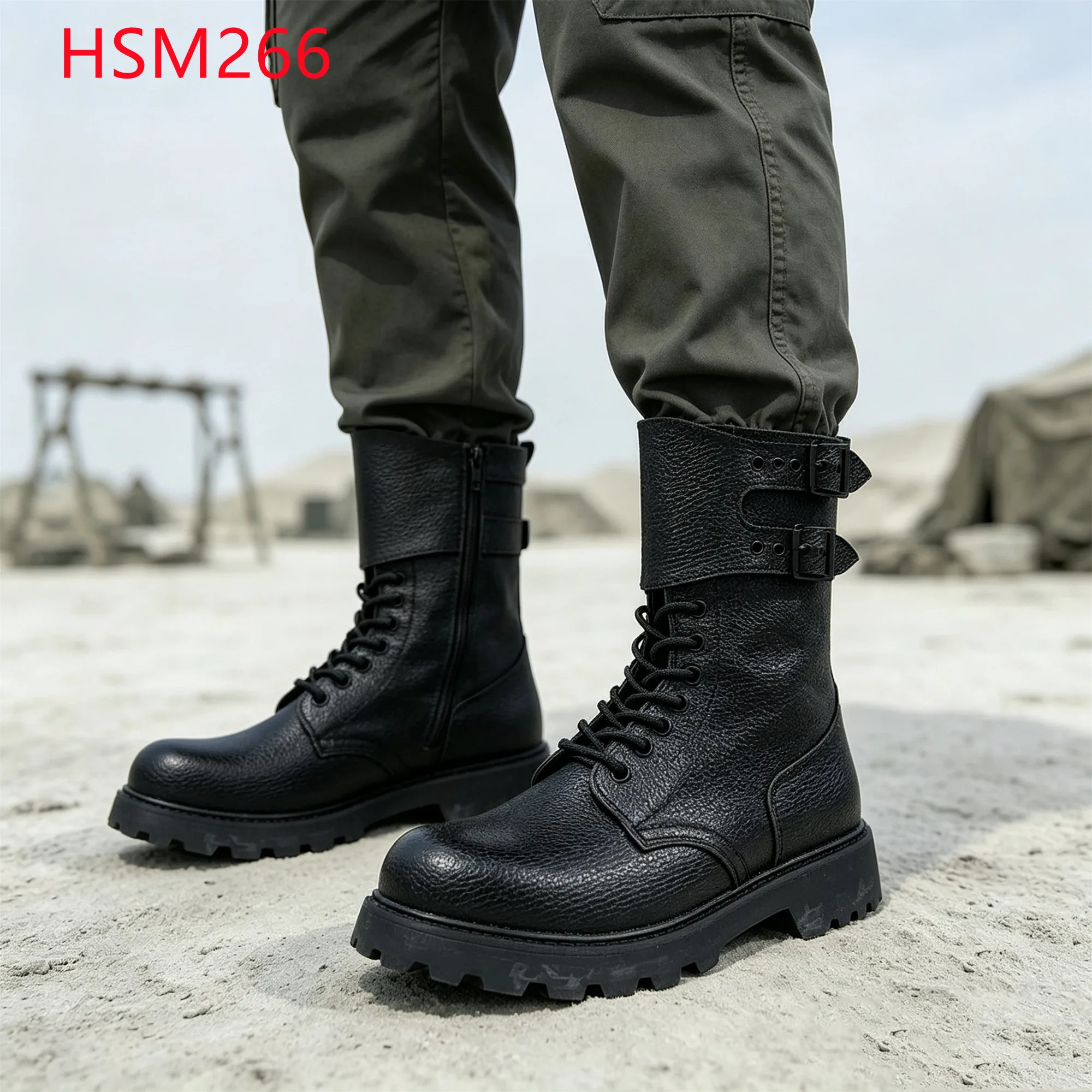 LXG,Various Terrains Goodyear Rubber Sole Hua Singh Combat Boots French Style Professional Marching Boots with Buckle HSM266