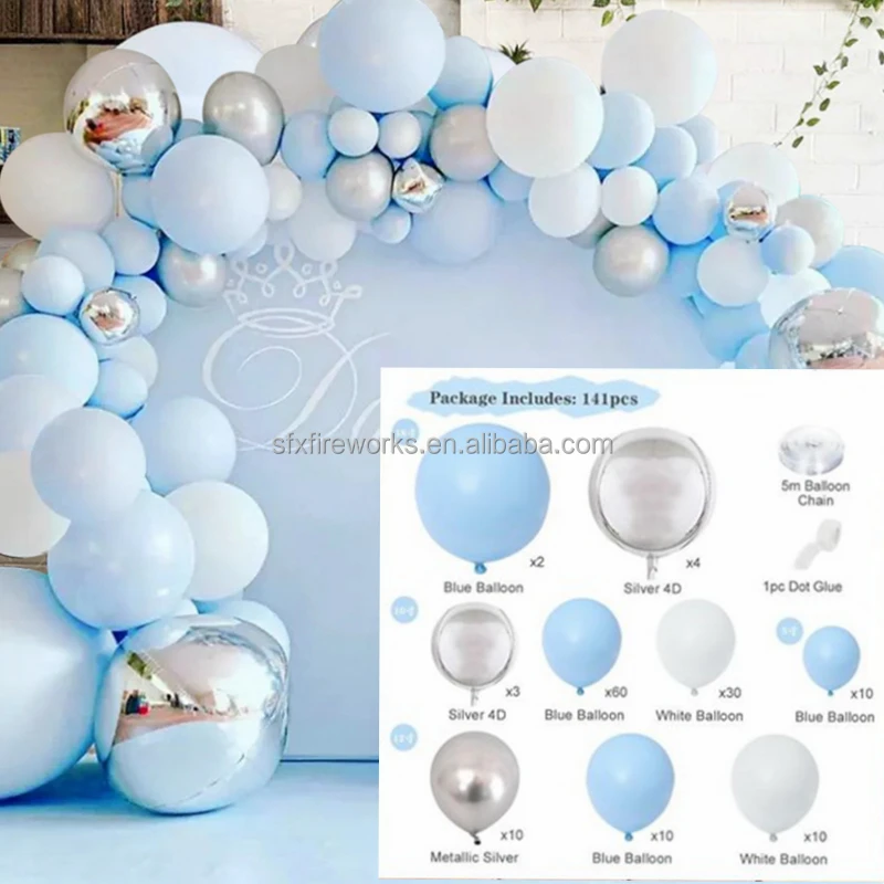 Blue 104 Pack Balloon Arch Kit | Party Decorations - Silver | White