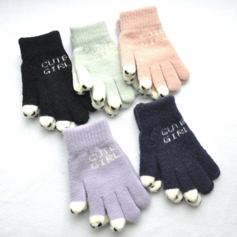 MIO Women Winter Gloves Cute Jacquard Knitted Gloves